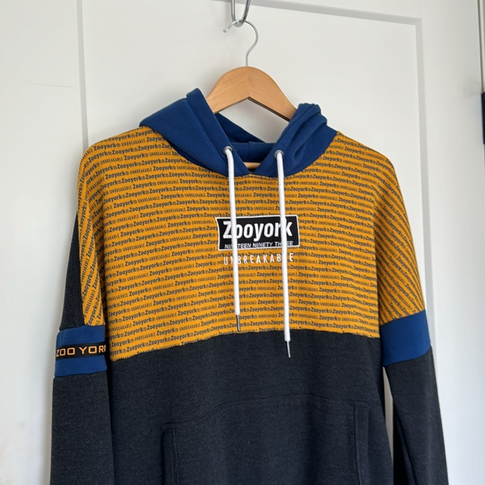 Men’s Zoo York Unbreakable graphic color blocked hoodie in yellow and grey